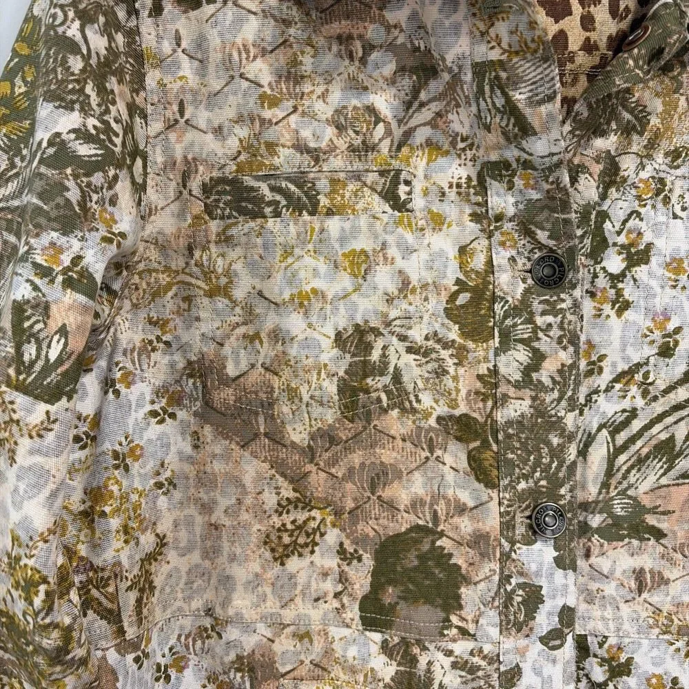 Pilcro Anthropologie The Fielder Mixed Media Distressed Patchwork Shacket Sz S